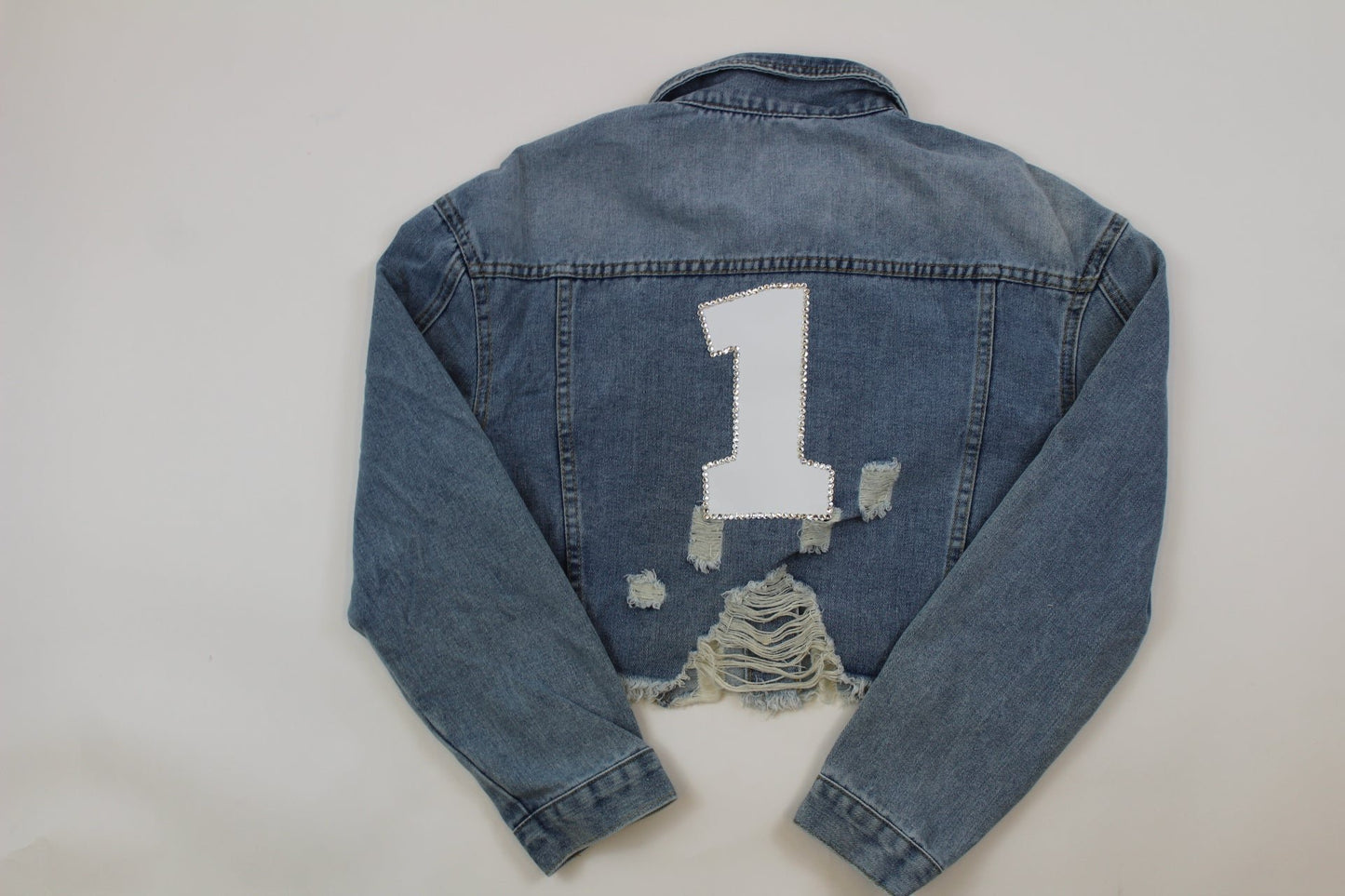 Denim Jacket with Rhinestone Number (Sliver Rhinestones)