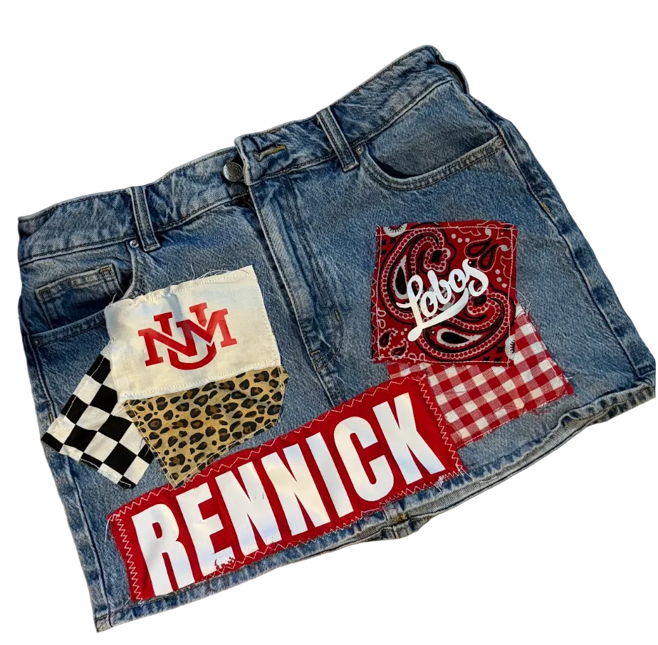 Patched Denim Skirt