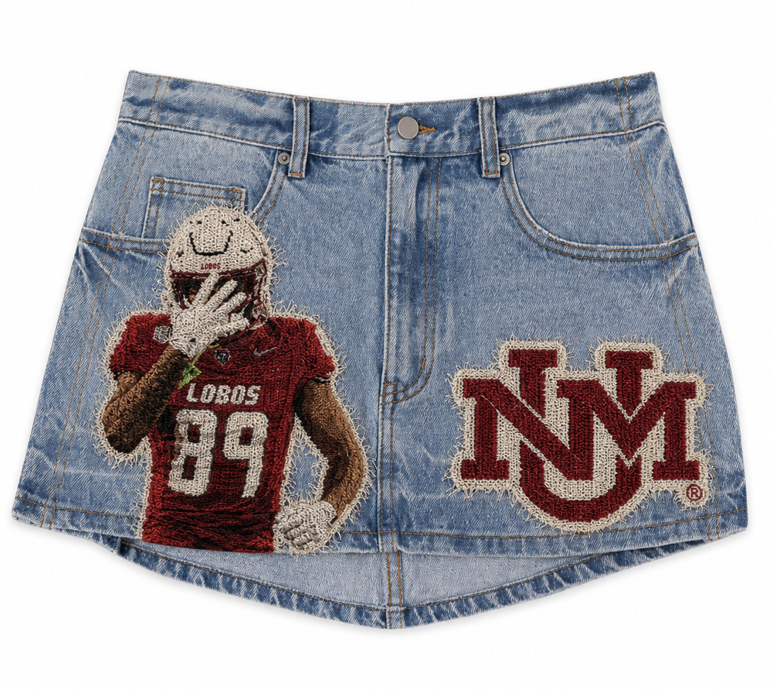 Denim Skirt with Tapestry Patch