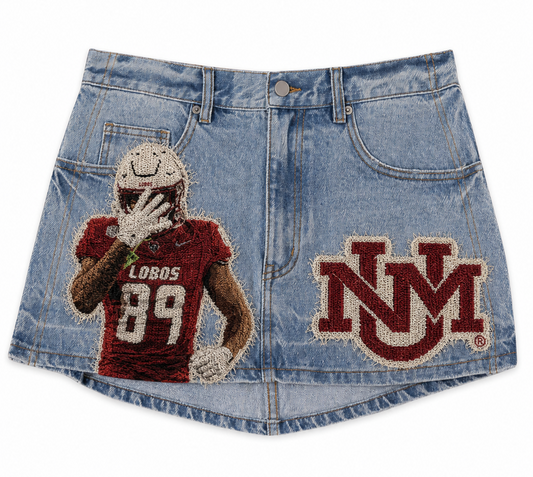 Denim Skirt with Tapestry Patch
